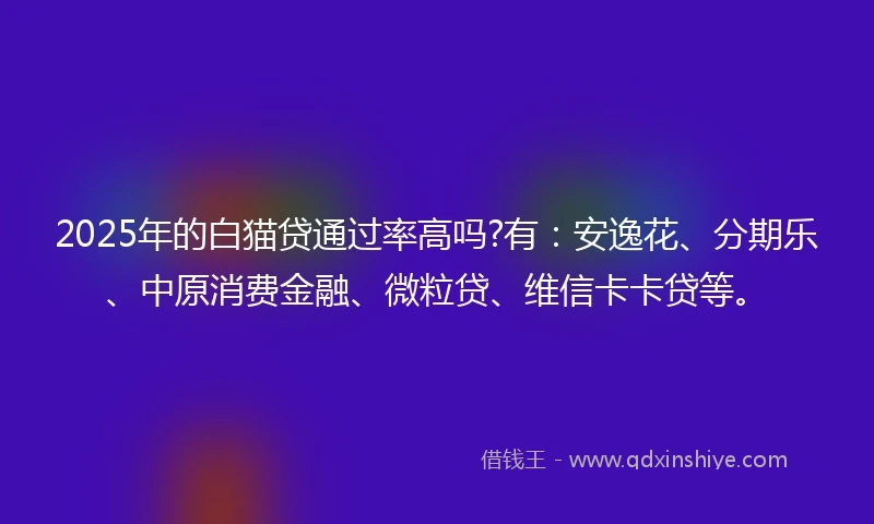 2025年的白猫贷通过率高吗?有：安逸花、分期乐、中原消费金融、微粒贷、维信卡卡贷等。