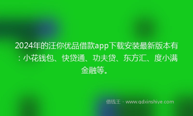 2024年的汪你优品借款app下载安装最新版本有：小花钱包、快贷通、功夫贷、东方汇、度小满金融等。
