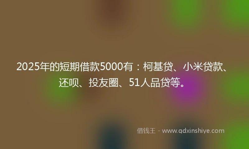 2025年的短期借款5000有:柯基贷、小米贷款、还呗、投友圈、51人品贷等。