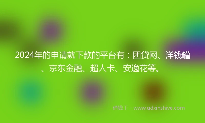 2024年的申请就下款的平台有：团贷网、洋钱罐、京东金融、超人卡、安逸花等。