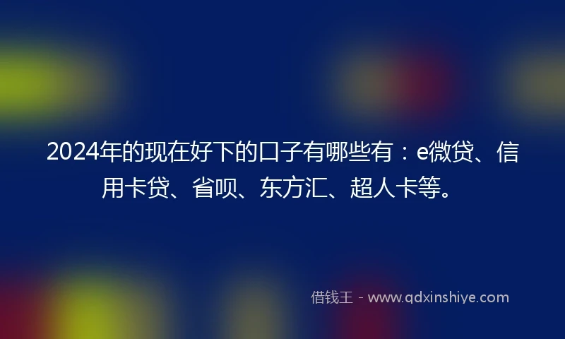 2024年的现在好下的口子有哪些有：e微贷、信用卡贷、省呗、东方汇、超人卡等。