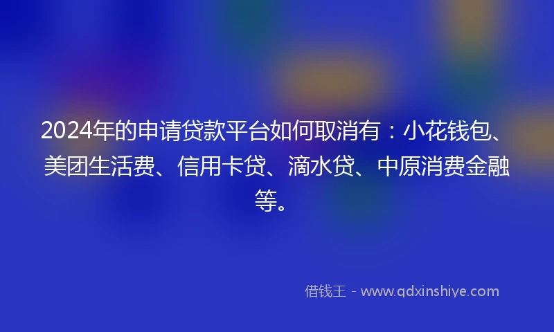 2024年的申请贷款平台如何取消有：小花钱包、美团生活费、信用卡贷、滴水贷、中原消费金融等。