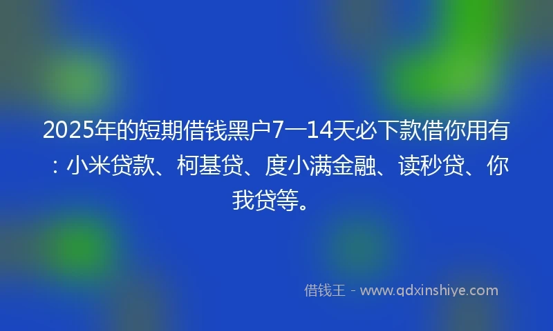 2025年的短期借钱黑户7一14天必下款借你用有：小米贷款、柯基贷、度小满金融、读秒贷、你我贷等。