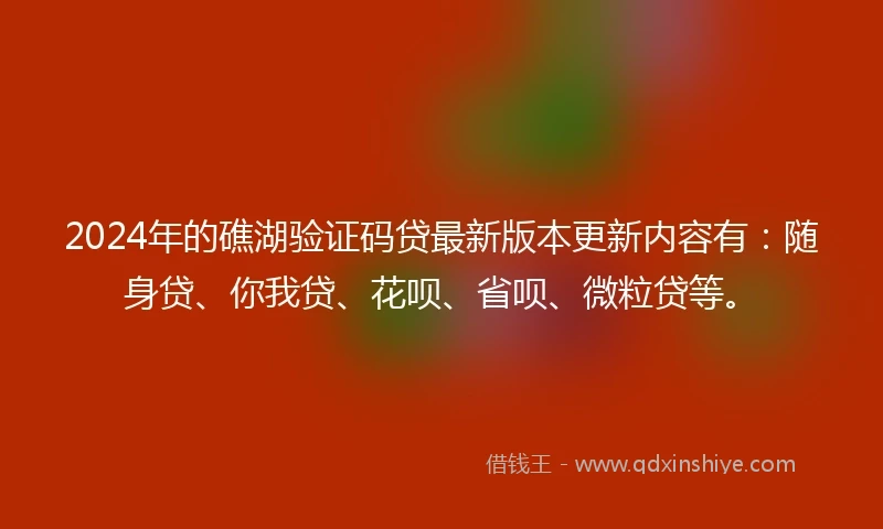 2024年的礁湖验证码贷最新版本更新内容有：随身贷、你我贷、花呗、省呗、微粒贷等。