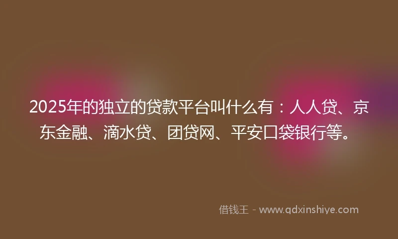 2025年的独立的贷款平台叫什么有：人人贷、京东金融、滴水贷、团贷网、平安口袋银行等。