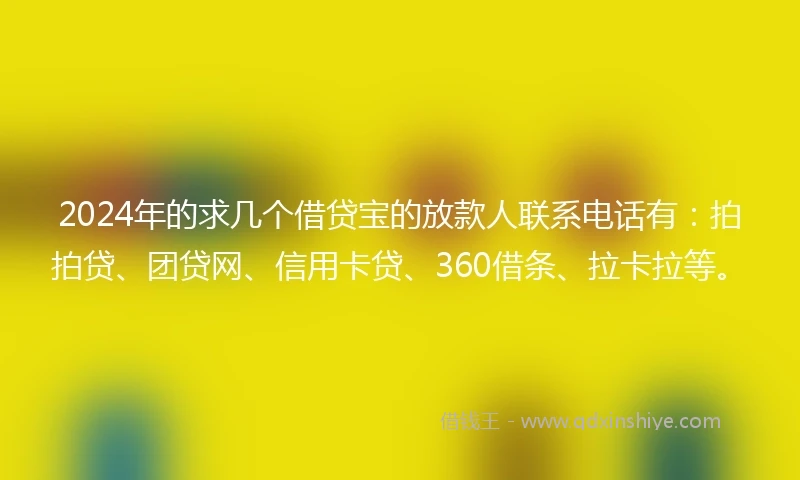 2024年的求几个借贷宝的放款人联系电话有：拍拍贷、团贷网、信用卡贷、360借条、拉卡拉等。