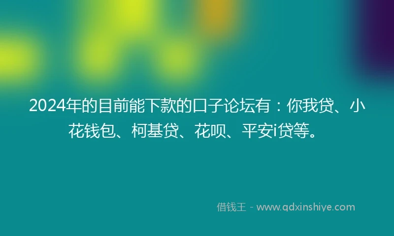 2024年的目前能下款的口子论坛有：你我贷、小花钱包、柯基贷、花呗、平安i贷等。