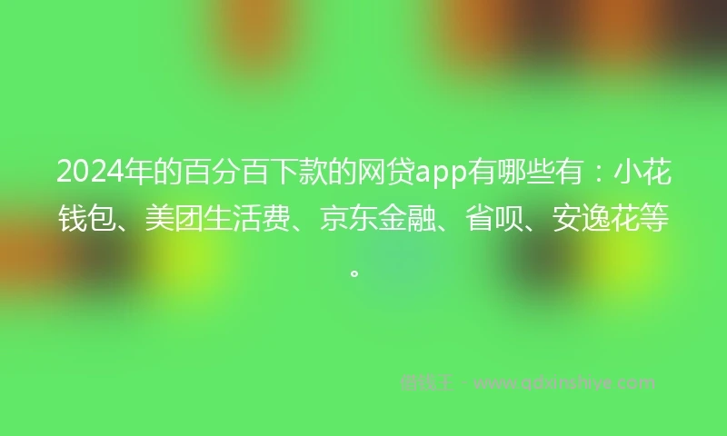 2024年的百分百下款的网贷app有哪些有：小花钱包、美团生活费、京东金融、省呗、安逸花等。