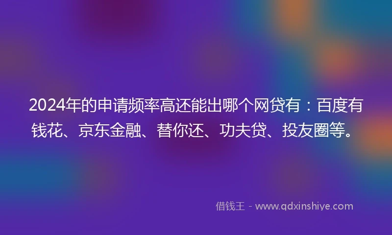 2024年的申请频率高还能出哪个网贷有：百度有钱花、京东金融、替你还、功夫贷、投友圈等。