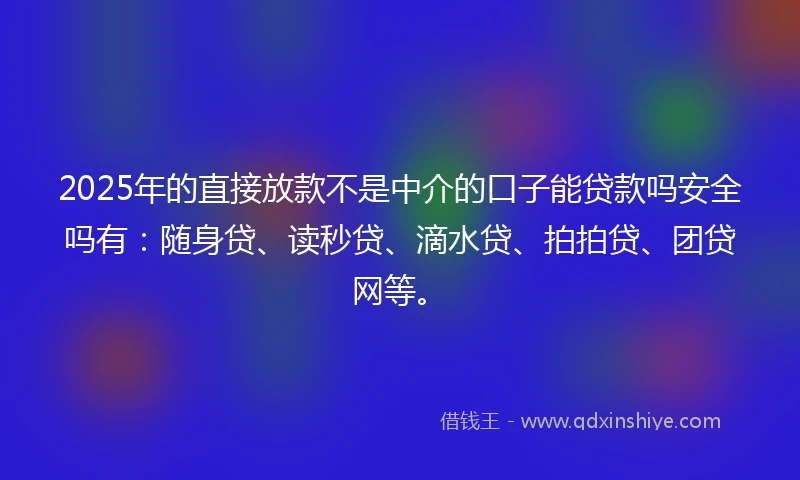 2025年的直接放款不是中介的口子能贷款吗安全吗有：随身贷、读秒贷、滴水贷、拍拍贷、团贷网等。