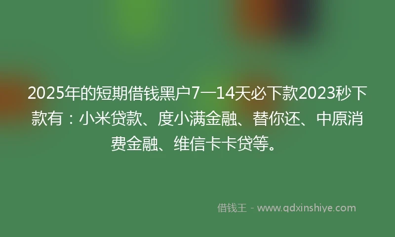 2025年的短期借钱黑户7一14天必下款2023秒下款有：小米贷款、度小满金融、替你还、中原消费金融、维信卡卡贷等。