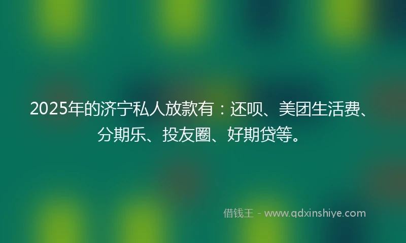 2025年的济宁私人放款有：还呗、美团生活费、分期乐、投友圈、好期贷等。