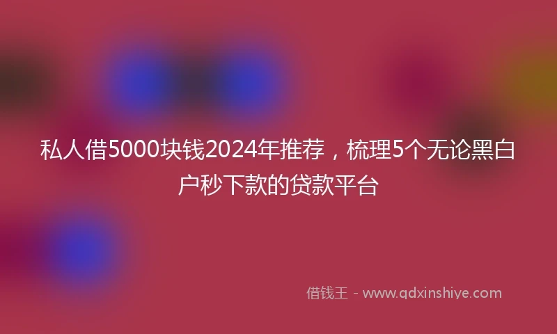 私人借5000块钱2024年推荐，梳理5个无论黑白户秒下款的贷款平台