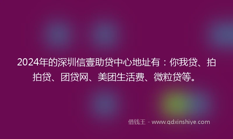 2024年的深圳信壹助贷中心地址有：你我贷、拍拍贷、团贷网、美团生活费、微粒贷等。