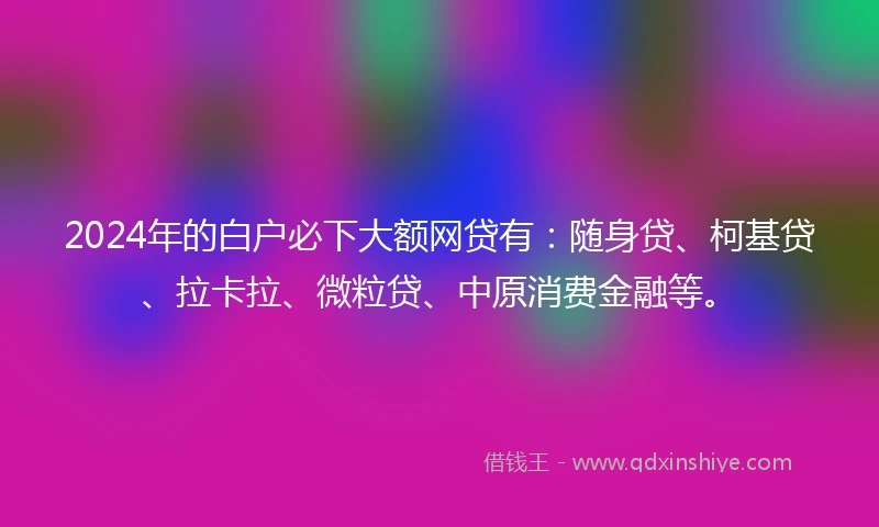 2024年的白户必下大额网贷有：随身贷、柯基贷、拉卡拉、微粒贷、中原消费金融等。