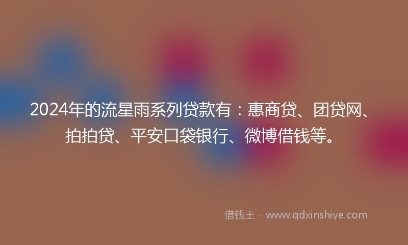 2024年的流星雨系列贷款有：惠商贷、团贷网、拍拍贷、平安口袋银行、微博借钱等。