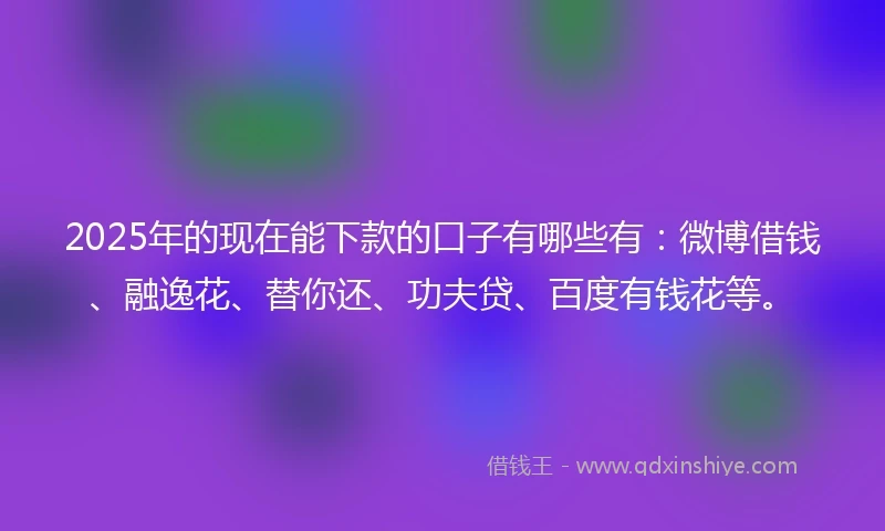 2025年的现在能下款的口子有哪些有：微博借钱、融逸花、替你还、功夫贷、百度有钱花等。