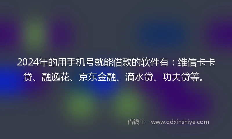 2024年的用手机号就能借款的软件有：维信卡卡贷、融逸花、京东金融、滴水贷、功夫贷等。