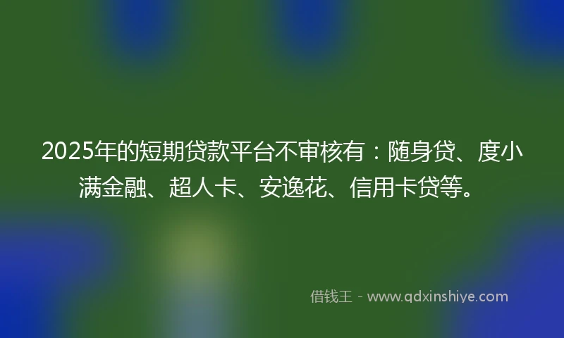2025年的短期贷款平台不审核有：随身贷、度小满金融、超人卡、安逸花、信用卡贷等。