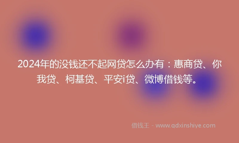 2024年的没钱还不起网贷怎么办有：惠商贷、你我贷、柯基贷、平安i贷、微博借钱等。