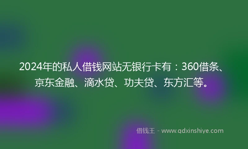 2024年的私人借钱网站无银行卡有：360借条、京东金融、滴水贷、功夫贷、东方汇等。