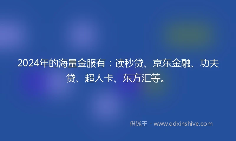 2024年的海量金服有：读秒贷、京东金融、功夫贷、超人卡、东方汇等。