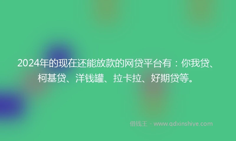 2024年的现在还能放款的网贷平台有：你我贷、柯基贷、洋钱罐、拉卡拉、好期贷等。