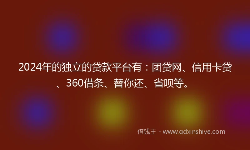 2024年的独立的贷款平台有：团贷网、信用卡贷、360借条、替你还、省呗等。