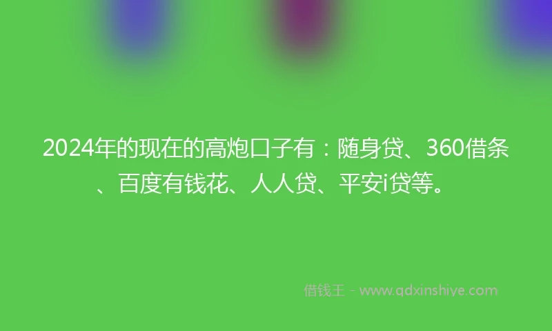 2024年的现在的高炮口子有：随身贷、360借条、百度有钱花、人人贷、平安i贷等。
