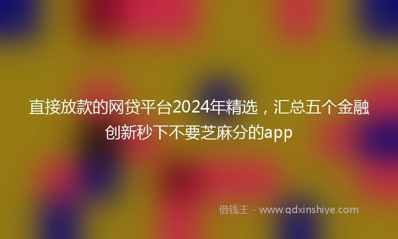 直接放款的网贷平台2024年精选，汇总五个金融创新秒下不要芝麻分的app
