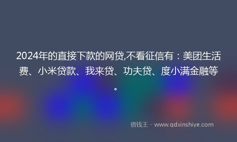 2024年的直接下款的网贷,不看征信有：美团生活费、小米贷款、我来贷、功夫贷、度小满金融等。