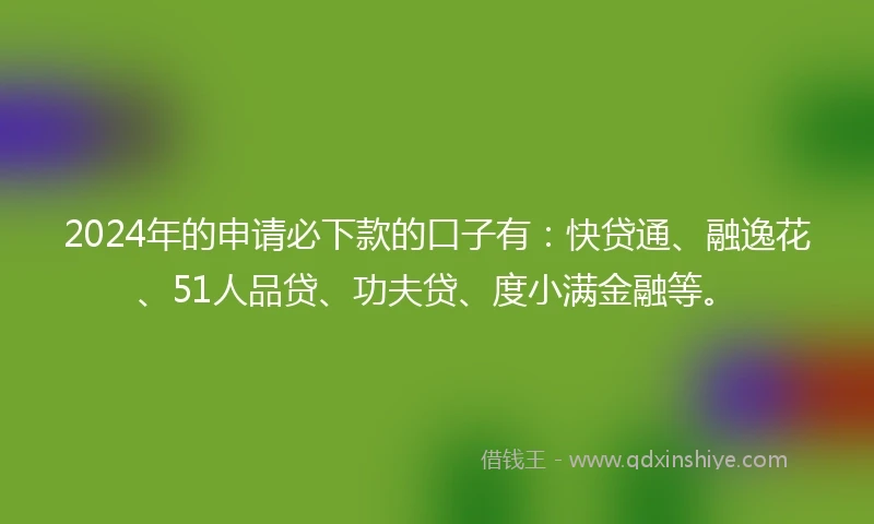 2024年的申请必下款的口子有：快贷通、融逸花、51人品贷、功夫贷、度小满金融等。