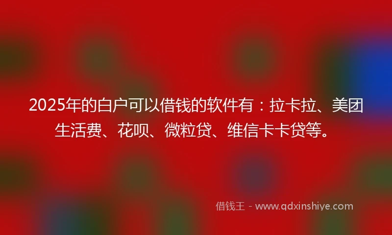 2025年的白户可以借钱的软件有：拉卡拉、美团生活费、花呗、微粒贷、维信卡卡贷等。
