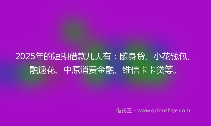 2025年的短期借款几天有：随身贷、小花钱包、融逸花、中原消费金融、维信卡卡贷等。