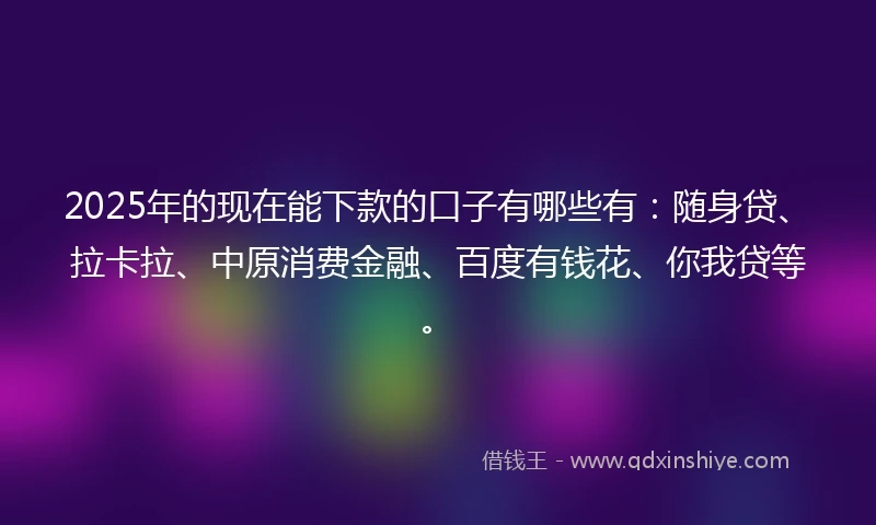 2025年的现在能下款的口子有哪些有：随身贷、拉卡拉、中原消费金融、百度有钱花、你我贷等。