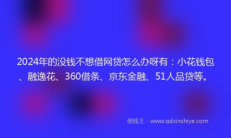 2024年的没钱不想借网贷怎么办呀有：小花钱包、融逸花、360借条、京东金融、51人品贷等。