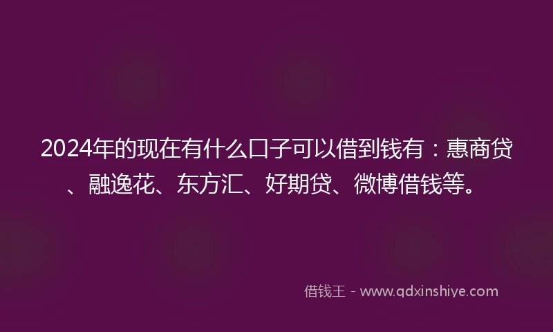 2024年的现在有什么口子可以借到钱有：惠商贷、融逸花、东方汇、好期贷、微博借钱等。