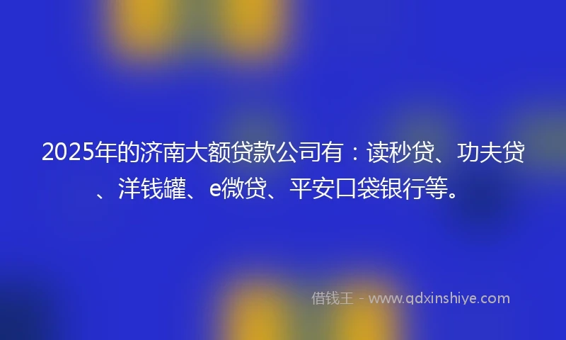 2025年的济南大额贷款公司有：读秒贷、功夫贷、洋钱罐、e微贷、平安口袋银行等。