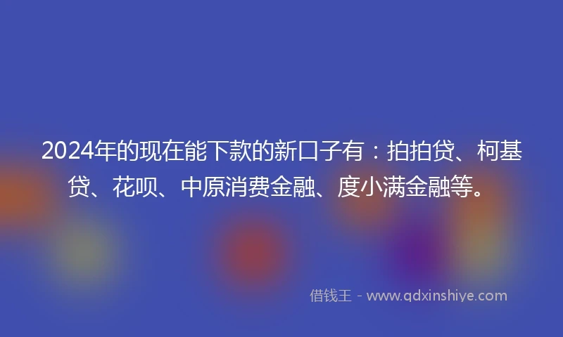 2024年的现在能下款的新口子有：拍拍贷、柯基贷、花呗、中原消费金融、度小满金融等。