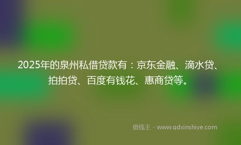 2025年的泉州私借贷款有：京东金融、滴水贷、拍拍贷、百度有钱花、惠商贷等。