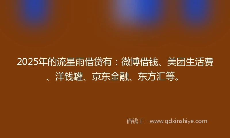 2025年的流星雨借贷有：微博借钱、美团生活费、洋钱罐、京东金融、东方汇等。