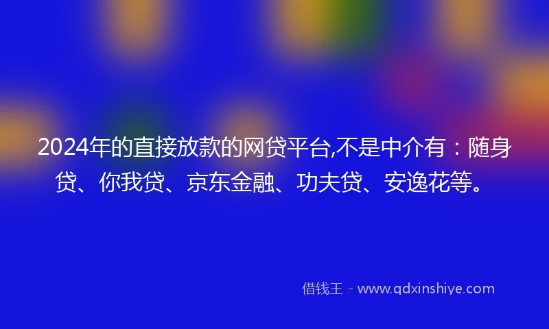 2024年的直接放款的网贷平台,不是中介有：随身贷、你我贷、京东金融、功夫贷、安逸花等。