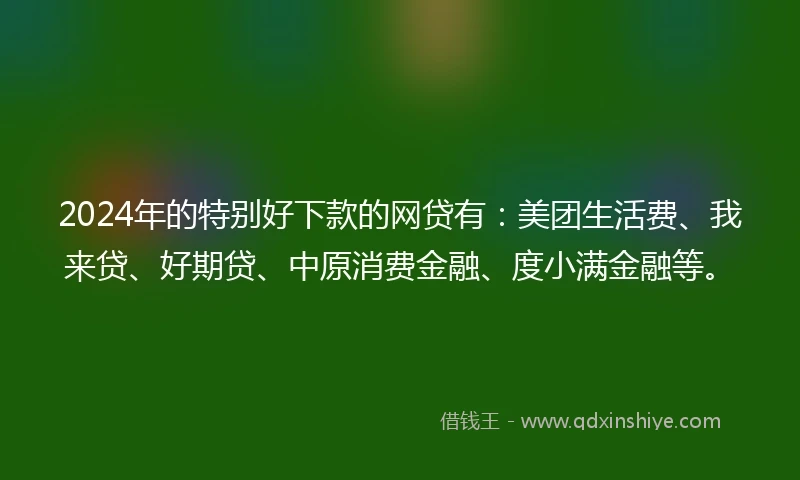 2024年的特别好下款的网贷有：美团生活费、我来贷、好期贷、中原消费金融、度小满金融等。