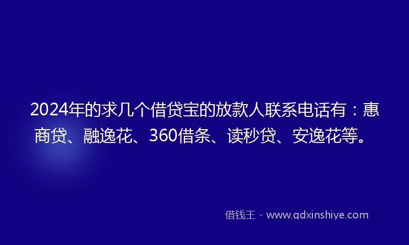 2024年的求几个借贷宝的放款人联系电话有：惠商贷、融逸花、360借条、读秒贷、安逸花等。