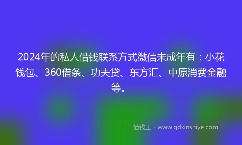 2024年的私人借钱联系方式微信未成年有：小花钱包、360借条、功夫贷、东方汇、中原消费金融等。