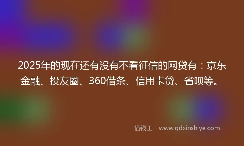 2025年的现在还有没有不看征信的网贷有：京东金融、投友圈、360借条、信用卡贷、省呗等。