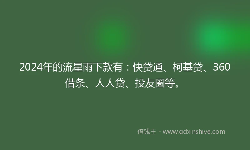 2024年的流星雨下款有：快贷通、柯基贷、360借条、人人贷、投友圈等。