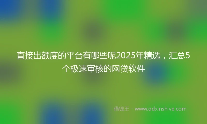 直接出额度的平台有哪些呢2025年精选，汇总5个极速审核的网贷软件