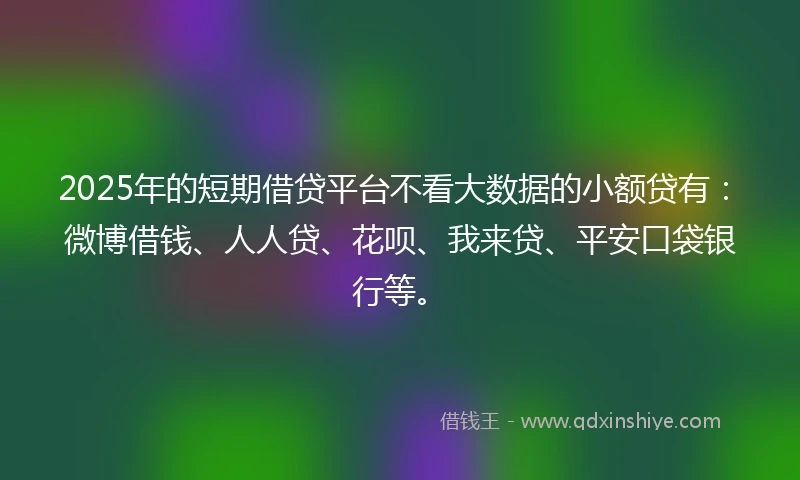 2025年的短期借贷平台不看大数据的小额贷有：微博借钱、人人贷、花呗、我来贷、平安口袋银行等。