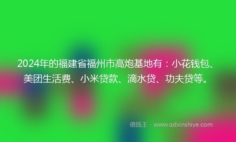 2024年的福建省福州市高炮基地有：小花钱包、美团生活费、小米贷款、滴水贷、功夫贷等。